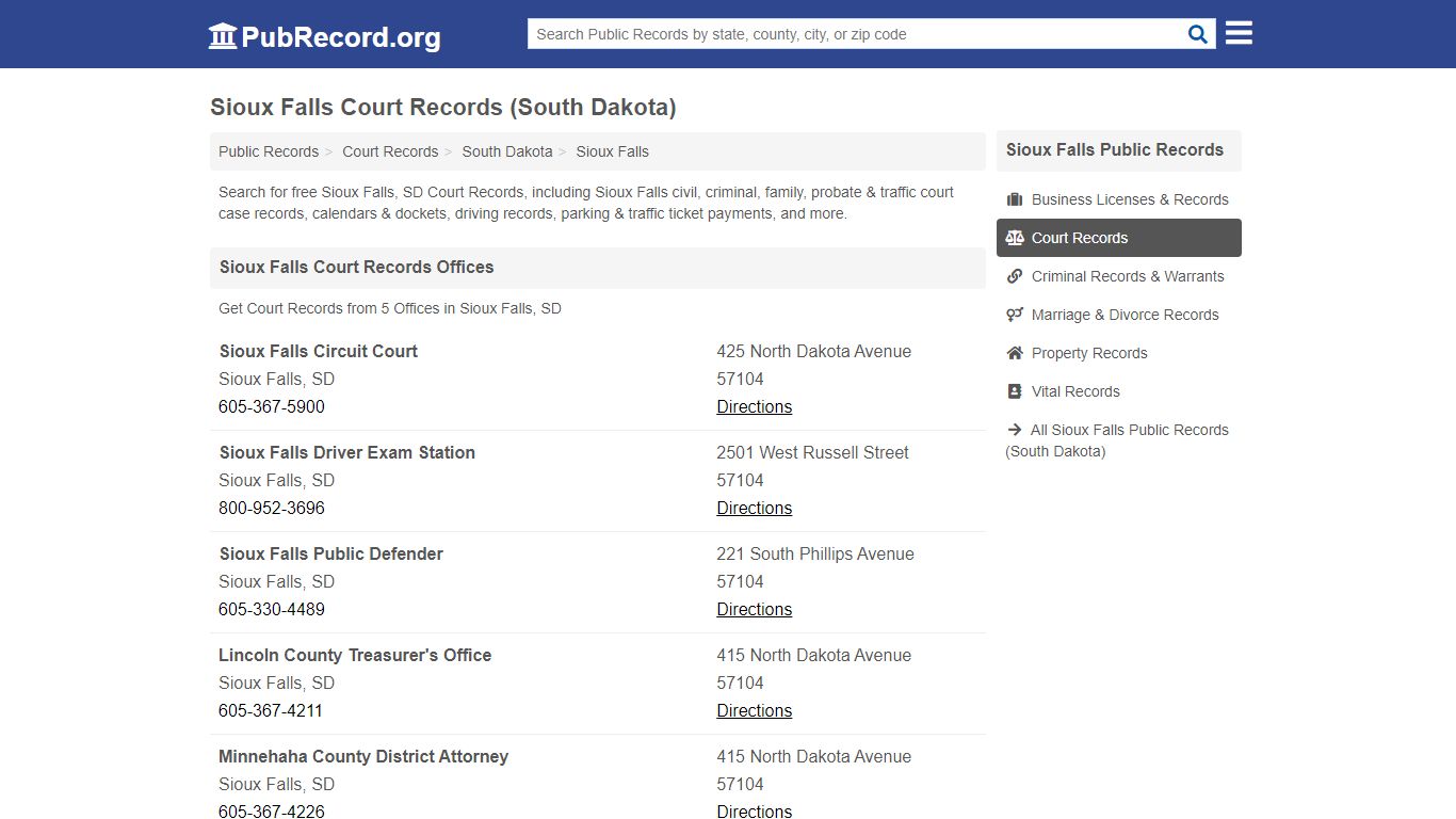 Free Sioux Falls Court Records (South Dakota Court Records) - PubRecord.org
